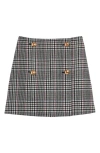 Vineyard Vines Glen Plaid Button Accent Ool-blend A-line Miniskirt In Glenn Plaid - Black