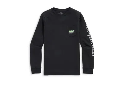 Vineyard Vines Glow-in-the-dark Franken-whale Long Sleeve Pocket T-shirts (toddler/little Kid/big Kid) Boy's T Shir In Black