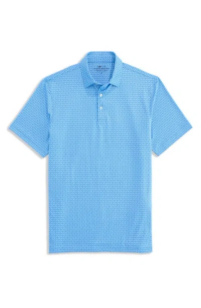 Vineyard Vines Golf Print Sankaty Performance Polo In Blue