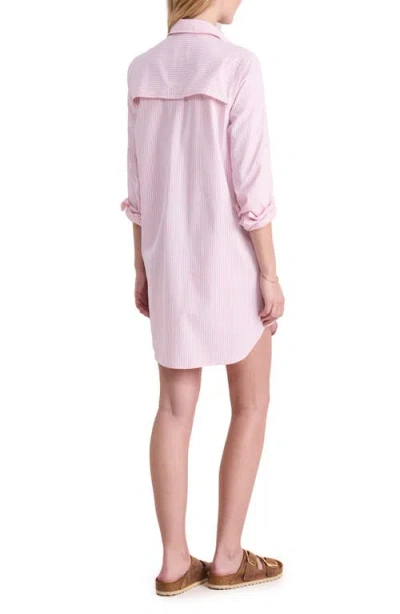 Vineyard Vines Harbor Stripe Long Sleeve Cover-up Shirtdress In Pink