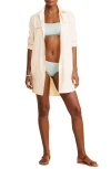 Vineyard Vines Harbor Stripe Long Sleeve Cover-up Shirtdress In  White