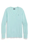 Vineyard Vines Heritage Tipped V-neck Sweater In Aqua Haze