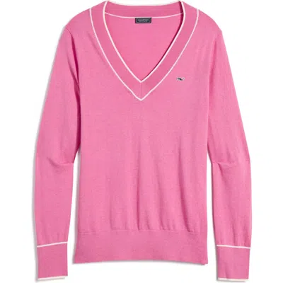 Vineyard Vines Heritage Tipped V-neck Sweater In Black Raspberry