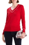 Vineyard Vines Heritage Tipped V-neck Sweater In Red Velvet
