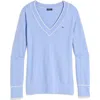 Vineyard Vines Heritage Tipped V-neck Sweater In Serenity Blue