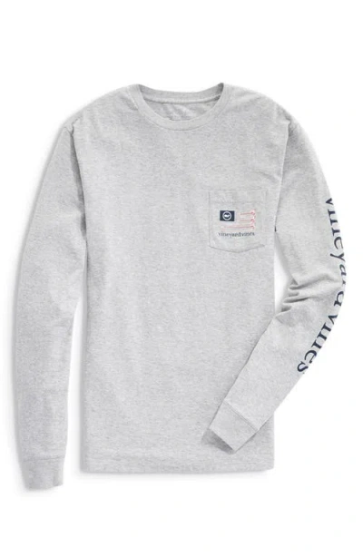 Vineyard Vines Hockey Flag Long Sleeve Cotton Graphic T-shirt In Gray