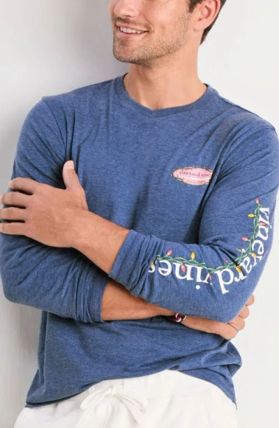 Vineyard Vines Holiday Board Long Sleeve Graphic T-shirt In Prussian Blue Hthr