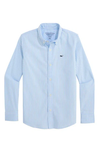 Vineyard Vines Kids' Admiral Stripe Performance Button-down Shirt In Blue