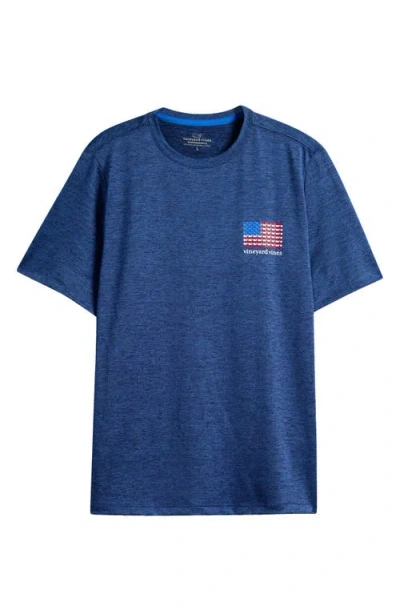 Vineyard Vines Kids' American Flag Performance Graphic T-shirt In Nautical Navy Heather