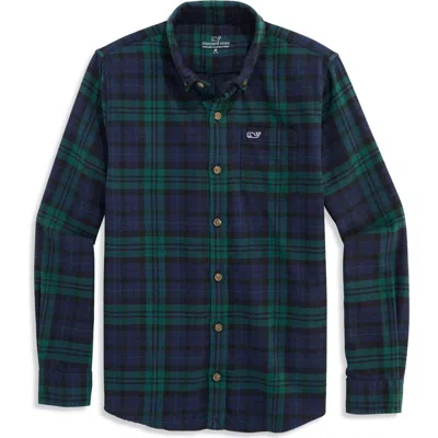 Vineyard Vines Kids' Blackwatch Plaid Flannel Shirt In Jet Black Blackwatch