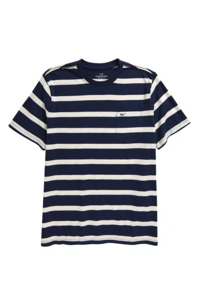 Vineyard Vines Kids' Breton Slub Cotton Pocket T-shirt In Navy