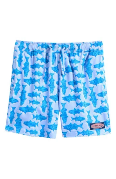 Vineyard Vines Kids' Chappy Beach Print Swim Trunks In Blue