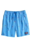Vineyard Vines Kids' Chappy Beach Print Swim Trunks In Gingham Tideblue