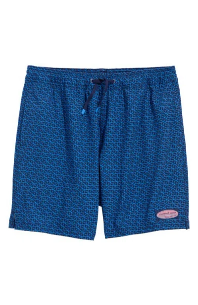 Vineyard Vines Kids' Chappy Beach Print Swim Trunks In Nautical Navy Puzzle