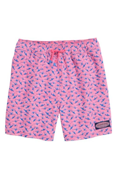 Vineyard Vines Kids' Chappy Beach Print Swim Trunks In Seaplane Navy