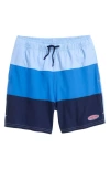 Vineyard Vines Kids' Chappy Colorblock Swim Trunks In Jake Blue