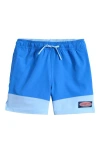 Vineyard Vines Kids' Chappy Colorblock Swim Trunks In Tide Blue