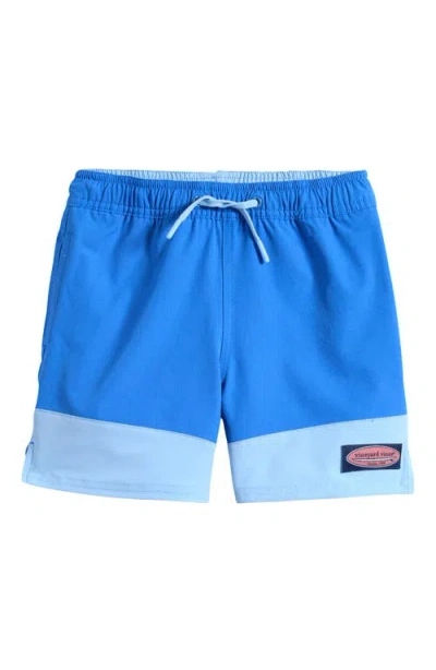 Vineyard Vines Kids' Chappy Colorblock Swim Trunks In Tide Blue