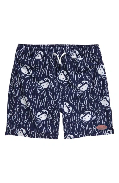 Vineyard Vines Kids' Chappy Crab Print Swim Trunks In Stamp Crab Naut Navy