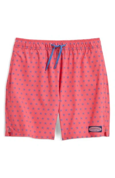 Vineyard Vines Kids' Chappy Crab Print Swim Trunks In Starfish Jetty Red