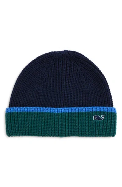 Vineyard Vines Kids' Colorblock Ribbed Beanie In Nautical Navy