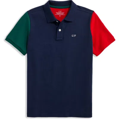 Vineyard Vines Kids' Edgarton Mismatched Colorblock Piqué Polo In Blue
