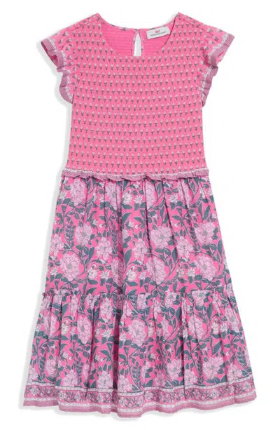 Vineyard Vines Kids' Ellen Smocked Tiered Dress In Cutty Pink Magnolia