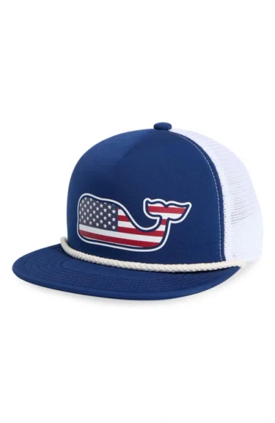 Vineyard Vines Kids' Flag Whale Trucker Hat In Blue