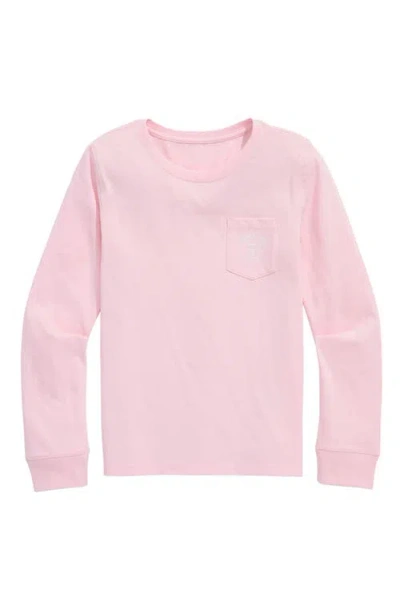 Vineyard Vines Kids' Football Long Sleeve Cotton Graphic Pocket T-shirt In Pink
