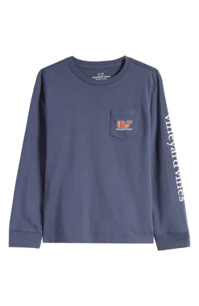 VINEYARD VINES VINEYARD VINES KIDS' FOOTBALL WHALE LONG SLEEVE POCKET COTTON GRAPHIC T-SHIRT