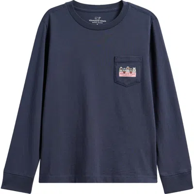 Vineyard Vines Kids' Ghost Pups Long Sleeve Cotton Graphic T-shirt In Blue