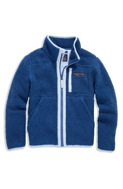 Vineyard Vines Kids' High Pile Full Zip Fleece Jacket In Moonshine
