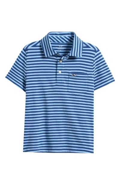 Vineyard Vines Kids' Island Stripe Pocket Polo In Blue