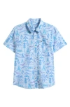 Vineyard Vines Kids' Key West Scene Print Short Sleeve Button-up Shirt In Blue
