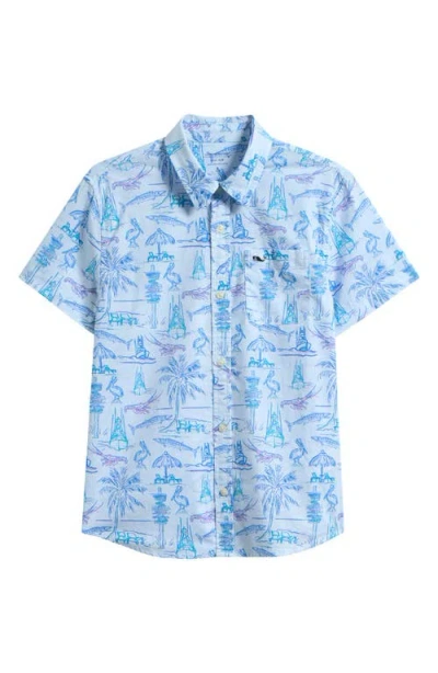 VINEYARD VINES VINEYARD VINES KIDS' KEY WEST SCENE PRINT SHORT SLEEVE COTTON SHIRT