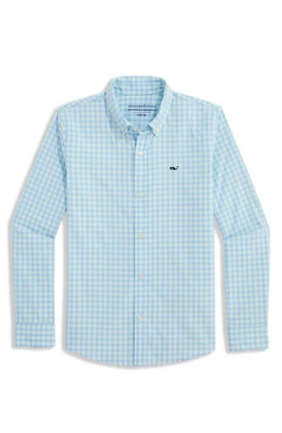 Vineyard Vines Kids' Lemon Shark Featherweight Performance Button Down Shirt In Blue