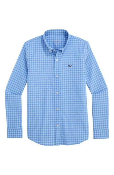 Vineyard Vines Kids' Lemon Shark Featherweight Performance Button Down Shirt In Blue