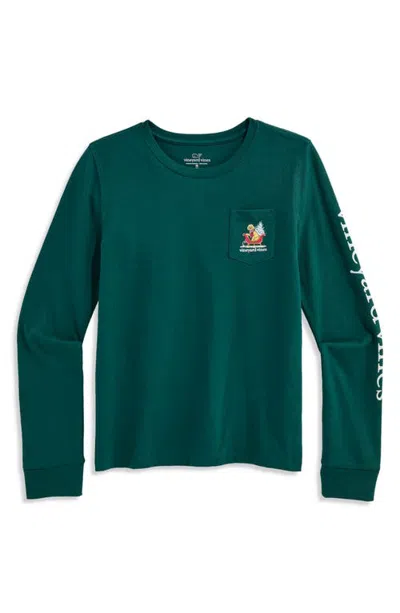 Vineyard Vines Kids' Long Sleeve Cotton Graphic Pocket T-shirt In Charleston Green