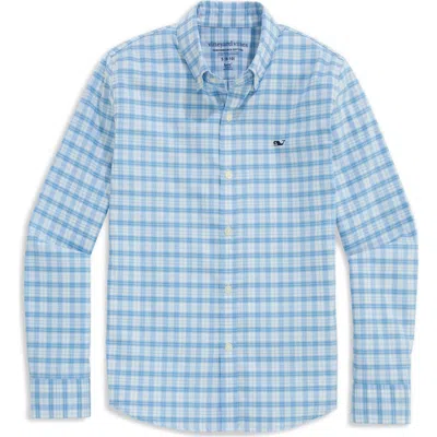 Vineyard Vines Kids' Lowcountry Plaid Performance Cotton Shirt In Blue