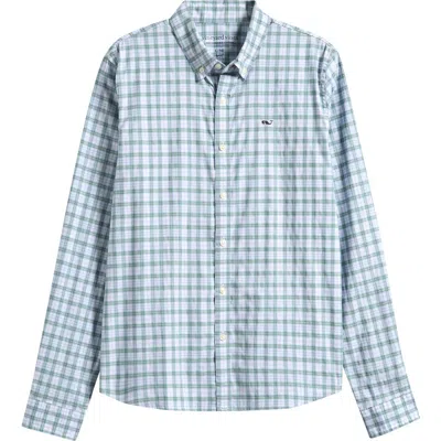 Vineyard Vines Kids' Lowcountry Plaid Performance Cotton Shirt In Blue