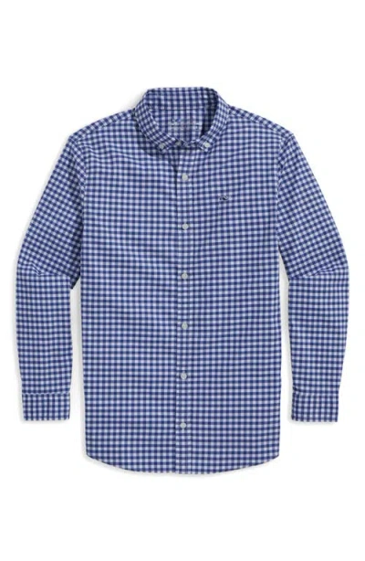 Vineyard Vines Kids' On-the-go Brrrº Gingham Button-down Shirt In Blue
