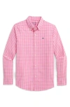 Vineyard Vines Kids' On-the-go Brrrº Gingham Button-down Shirt In Pink