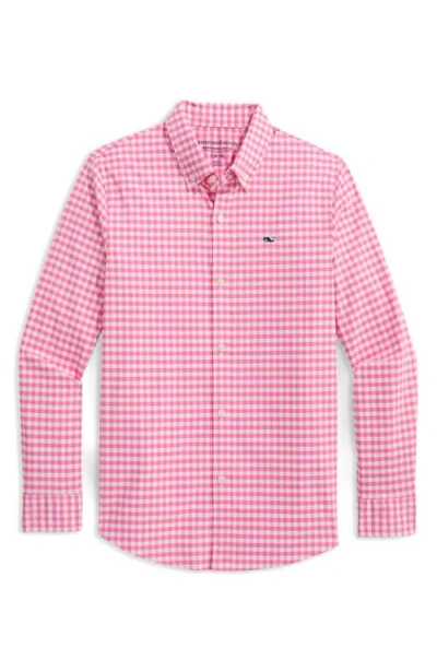 Vineyard Vines Kids' On-the-go Brrrº Gingham Button-down Shirt In Pink