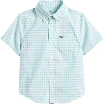 Vineyard Vines Kids' On-the-go Brrr° Short Sleeve Cotton Button-down Shirt In Blue