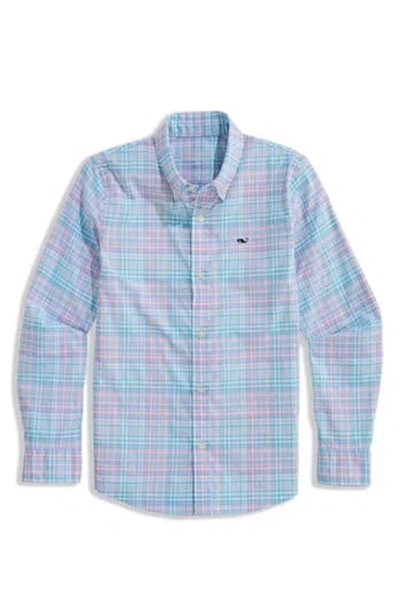Vineyard Vines Plaid Featherweight Performance Shirt (toddler/little Kid/big Kid) Boy's Clothing Bahama Breeze : 5  In Blue