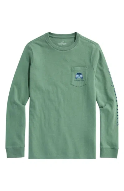 Vineyard Vines Kids' Pickup Truck Graphic Long Sleeve Cotton Pocket T-shirt In Green