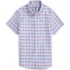 Vineyard Vines Kids' Plaid Brrrº Short Sleeve Button-down Shirt In Blue