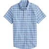 Vineyard Vines Kids' Plaid Brrrº Short Sleeve Button-down Shirt In Blue