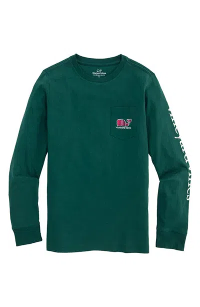 Vineyard Vines Kids' Plaid Holiday Whale Fill Long Sleeve T-shirt In Charleston Green