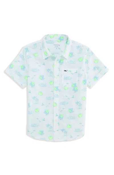 Vineyard Vines Kids' Print Short Sleeve Button-up Shirt In Animal Print